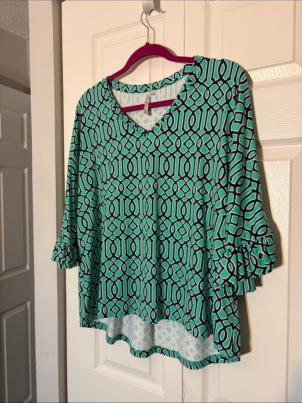 Lulu-B Teal and Black Geometric V-Neck Tunic